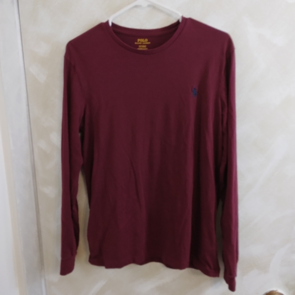 Size M Slim Fit Burgundy Polo Ralph Lauren Long Sleeve T Shirt